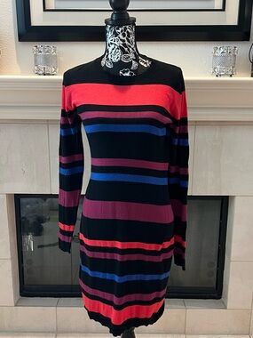 Merona Black Knit Long Sleeve Dress with Red, Blue & Purple Stripes
